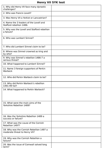 OCR Tudor Rebellions | Henry VII REVISION | Teaching Resources