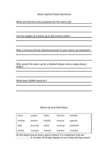 Importance of a Warm Up and Cool Down - Physical Education | Teaching ...