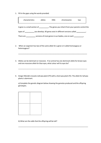 Genetic Diagrams Slides and Worksheet (GCSE Biology AQA) | Teaching ...