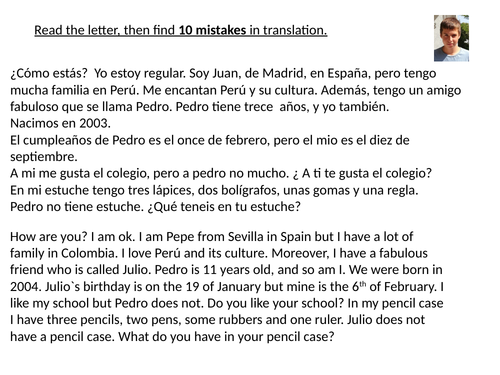 GCSE Spanish Reading And Translation Practice Teaching Resources