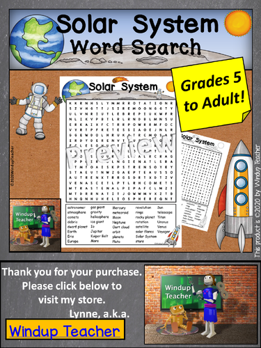 Solar System Word Search - Hard for Grades 5 to Adult | Teaching Resources