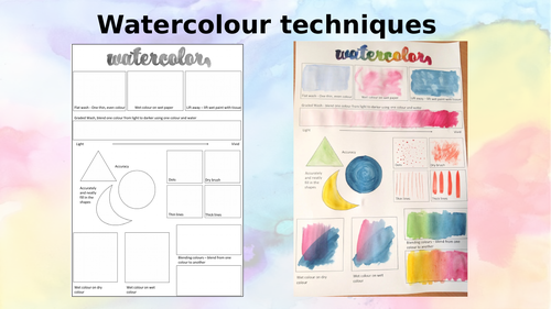 Watercolour techniques   demo videos lesson / worksheet Teaching