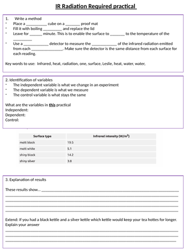 IR radiation worksheet | Teaching Resources