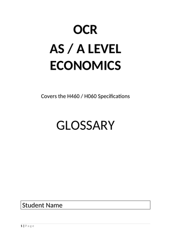 OCR A Level Economics Glossary H460 / H060 Specifications | Teaching ...