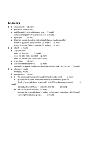 Aqa A Level New Specification Polysaccharides Starch Glycogen And