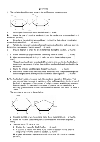 Aqa A Level New Specification Polysaccharides Starch Glycogen And