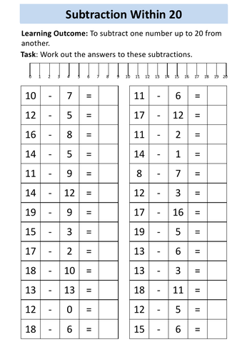 Functional Skills Maths - Entry Level 1 - Subtraction Within 20 ...