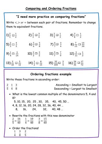 Comparing and ordering fractions | Teaching Resources