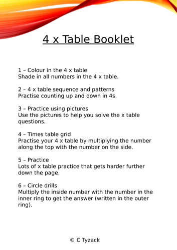 4 x table homework