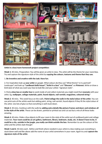 Artist in a box Homework/ home learning block (6 weeks) handout and ...
