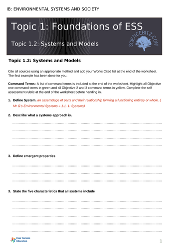 Topic 1 IB Diploma ESS Foundations of ESS | Teaching Resources