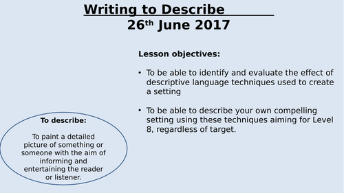 Complete lesson - Writing to Describe - AQA English Language Paper 1 Section B