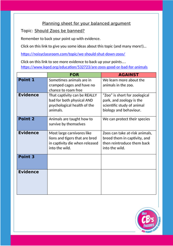 balanced argument homework ks2