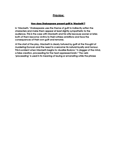 EXEMPLAR ESSAY on the theme of GUILT in 'Macbeth' GCSE 9-1 English ...