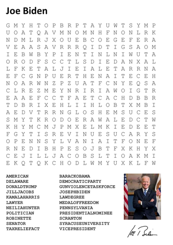 Joe Biden Word Search