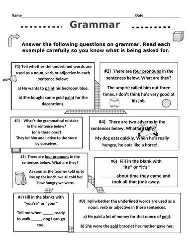 Grammar Worksheets Set Of 4 Teaching Resources