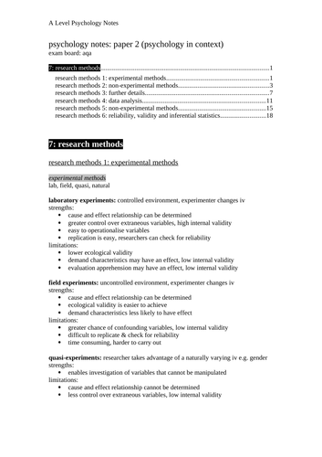 a level psychology research methods past paper