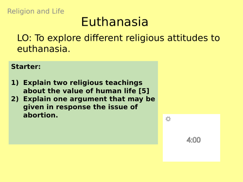 AQA GCSE RE RS - 6 Euthanasia - Theme B: Religion and Life