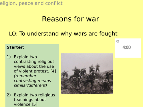 AQA GCSE RE RS - 3 Reasons for war and Just War - Theme D: Religion, Peace and Conflict