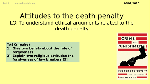 AQA GCSE RE RS -7 Attitudes to the Death Penalty - Theme E: Religion, Crime and Punishment