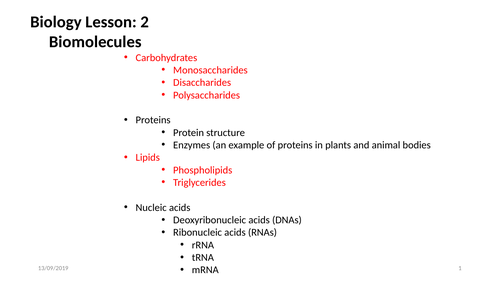 AQA Biology: Biomolecules Lesson 2