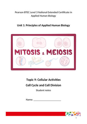 Cellular Activities Cell Cycle and Cell Division for Applied Human Biology Level 3