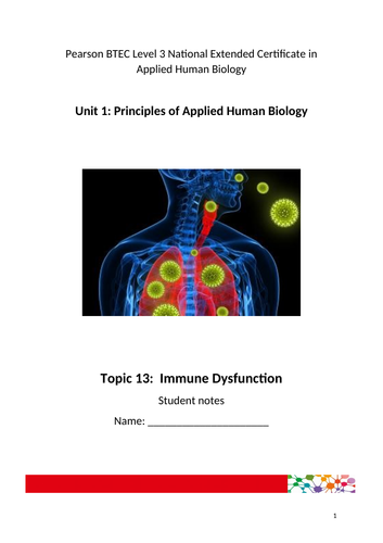 Immune Dysfunction for Applied Human Biology BTEC Level 3
