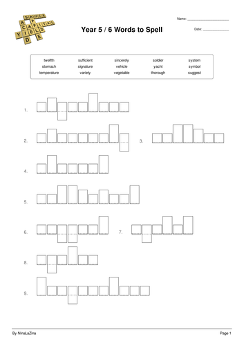 year 5 and 6 spelling puzzle test worksheet teaching resources