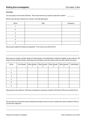 Rolling Dice Investigation | Teaching Resources