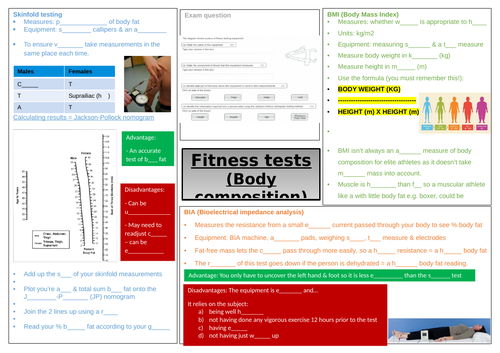 Level 2 BTEC Sport - Fitness tests revision sheets unit 1