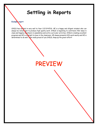 Settling in Reports - Beginning of Year | Teaching Resources