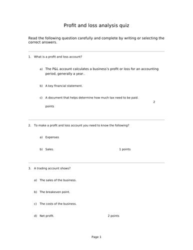 Profit and Loss worksheets | Teaching Resources