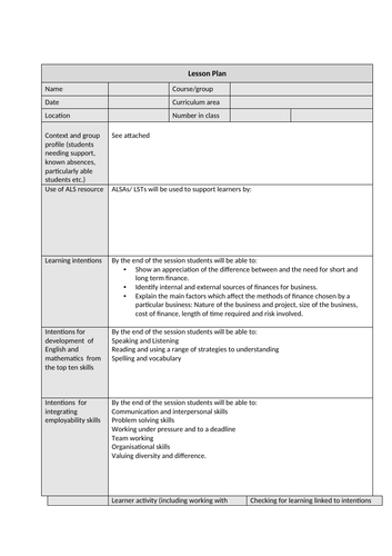 Complete lesson plan and activities for teaching Sources of Finance ...