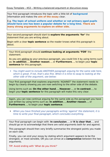 discursive essay planning sheet