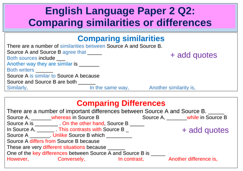 Language Paper 2 Question 2 Sentence Starters