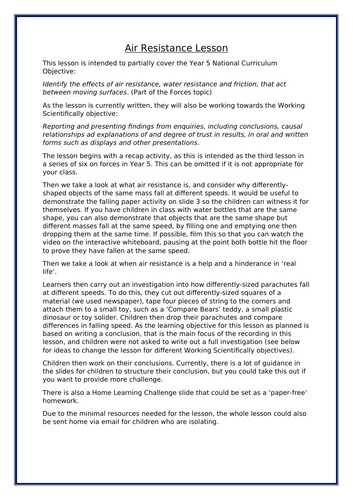 Year 5 Air Resistance Lesson | Teaching Resources