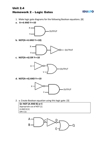 Homework Activity Unit 2.4 Logic Gates - OCR J277 GCSE Computer Science ...