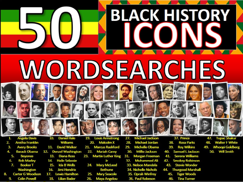 50 x Black History Month Famous People Icons Wordsearches Wordsearch ...