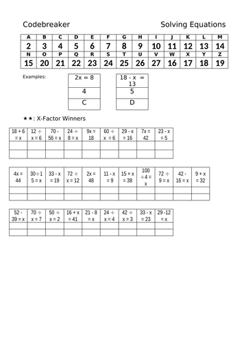 One-step Equations with algebra: 3 resources | Teaching Resources