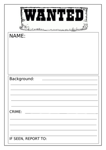 Wanted Poster template | Teaching Resources