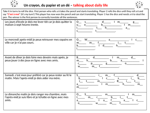 GCSE Studio French Mod 3 "One Pen One Dice"