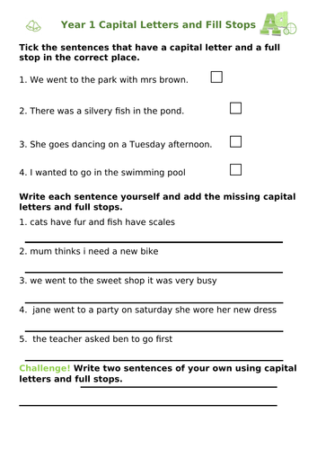 Capital Letters and Full Stops Practice for Year 1 | Teaching Resources