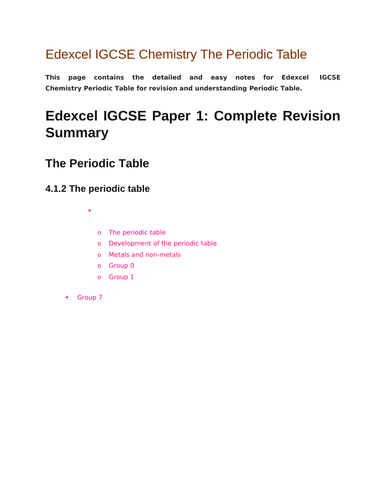 Gcse Edexcel Chemistry The Periodic Table Complete Revision Summary Teaching Resources 0466