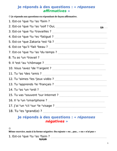 french-answer-simple-questions-in-both-affirmative-and-negative-forms