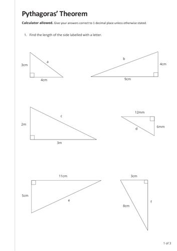 Pythagoras Theorem Activity Sheet | Teaching Resources