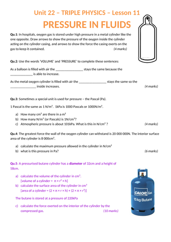 Pressure in a fluid lesson | Teaching Resources