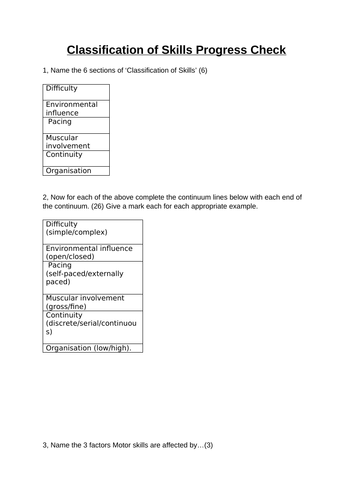 Sport Psychology/skill acquisition ; Classification of skill OCR PE A ...