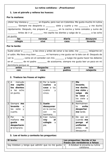 Spanish Daily Routine / La rutina diaria (6 Worksheets) GCSE | Teaching ...