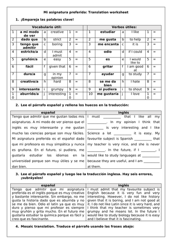 assignments in spanish translation