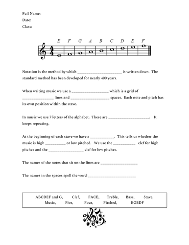 Stave Notation worksheet